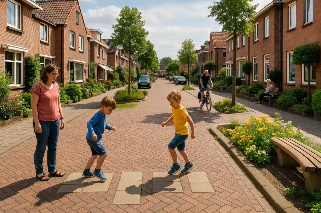 Yaşayan sokaklarda hız limiti düşük, oyun alanları ön planda.