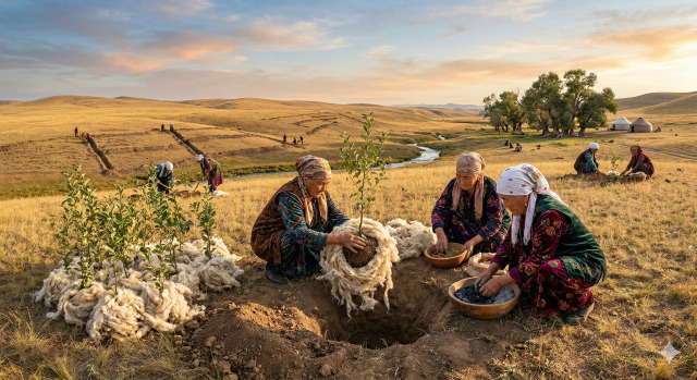 Günümüzde hâlâ popülerliğini koruyan en ilginç yöntemlerden biri, fide dikilirken köklerin yünle sarmalanması.