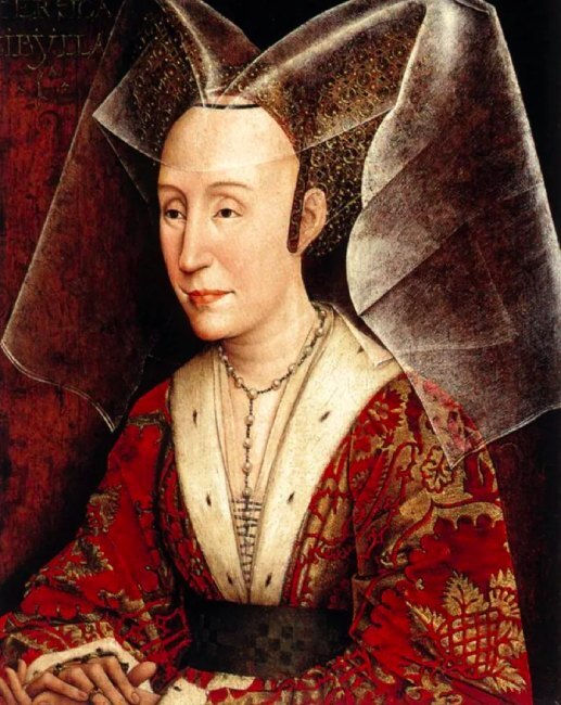 Orta Çağ Avrupa’sında soyluların taktığı gösterişli başlıklar, zengin ve asil kesimin çizdirdiği resimlerde de kendini gösteriyordu. 